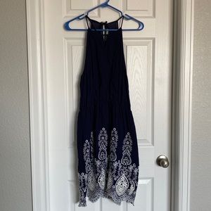 Womens Navy Blue Embroidered Dress